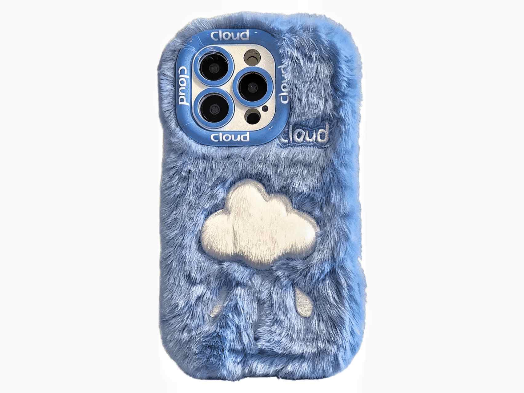 Stylish Blue and White Plush Cloud Phone Case - Fluffy Cover for a Sweet and Cozy Feel, Model Updated to iPhone 17