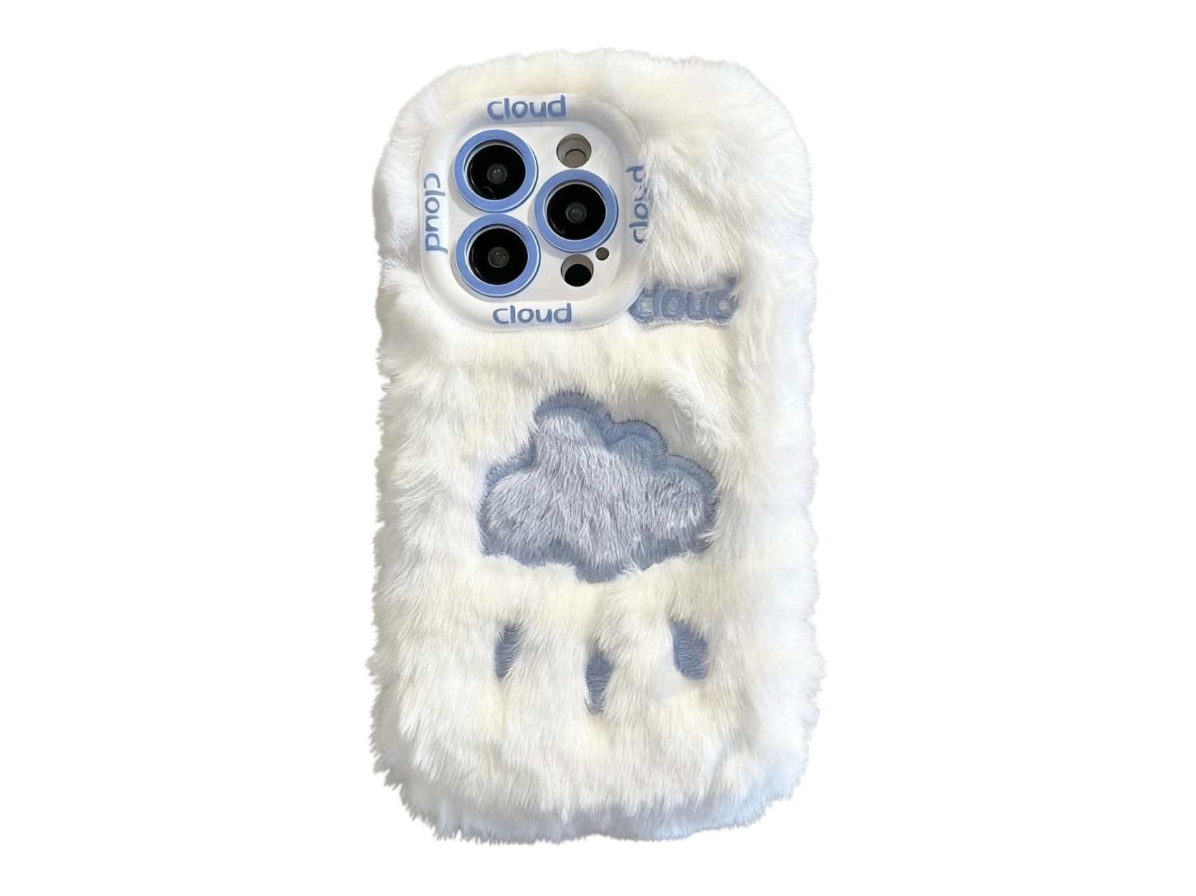 Stylish Blue and White Plush Cloud Phone Case - Fluffy Cover for a Sweet and Cozy Feel, Model Updated to iPhone 17