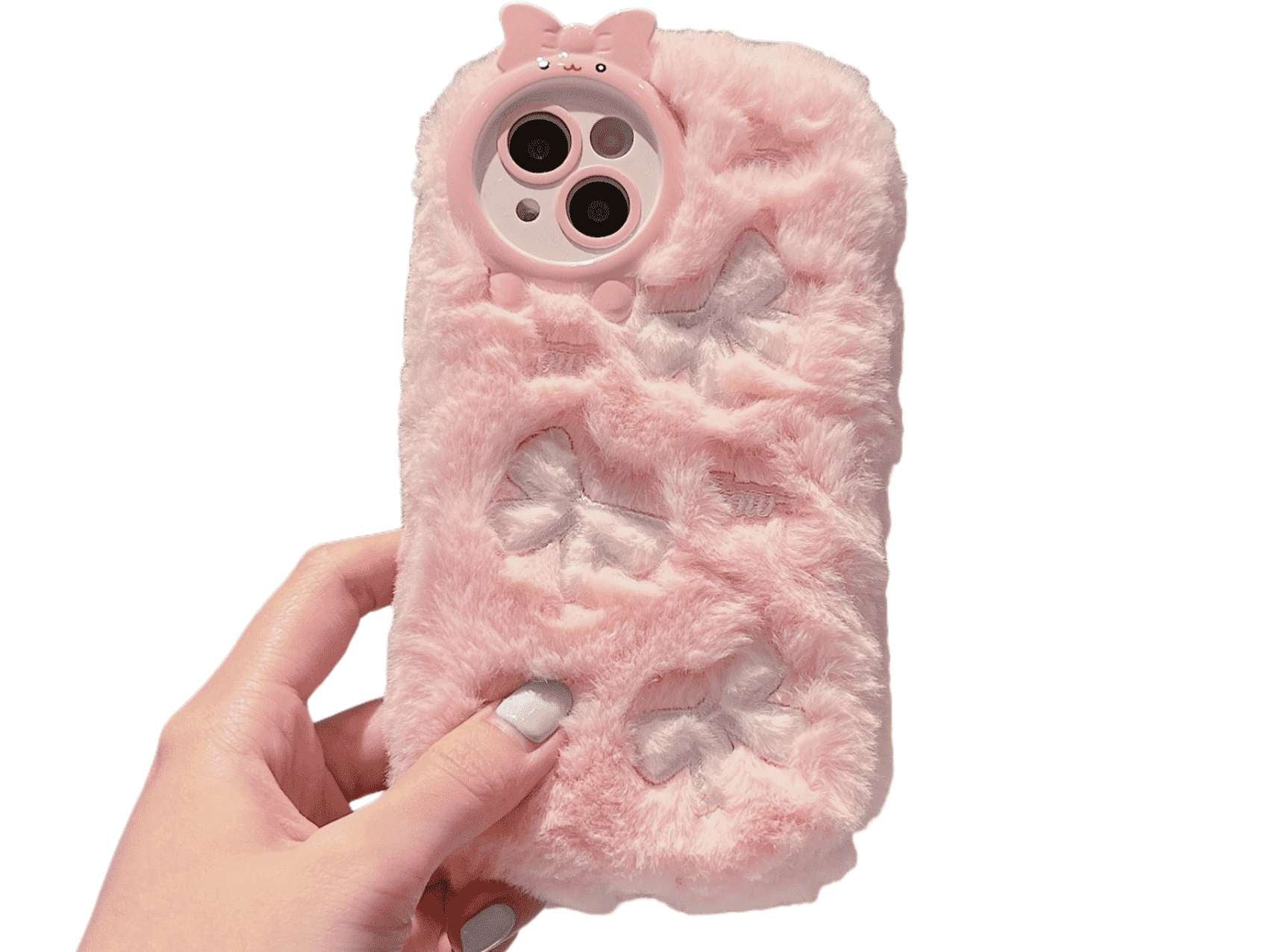 Fluffy Pink Phone Case with Sweet Bowknots - Soft Plush Protector for Your iPhone, Stylish & Cozy, Model Updated to iPhone 17