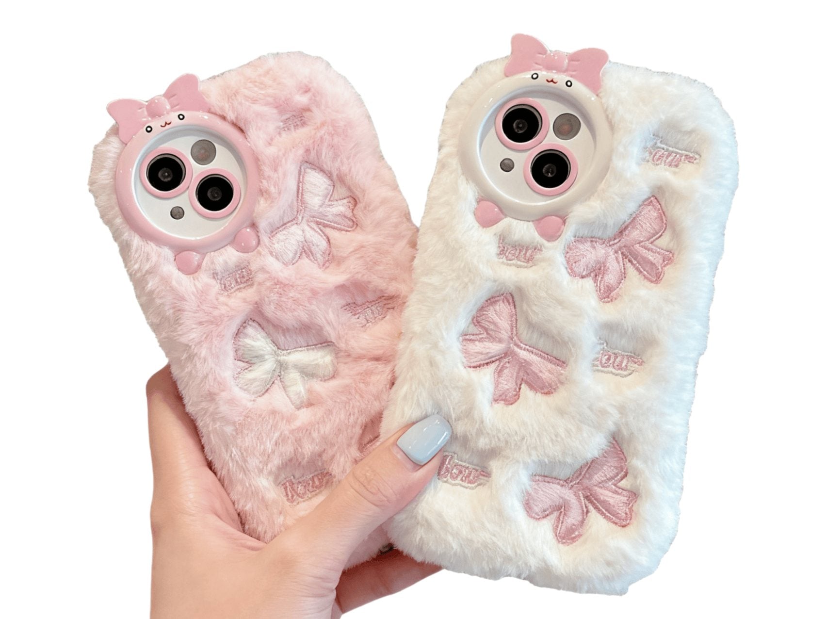 Fluffy Pink Phone Case with Sweet Bowknots - Soft Plush Protector for Your iPhone, Stylish & Cozy, Model Updated to iPhone 17