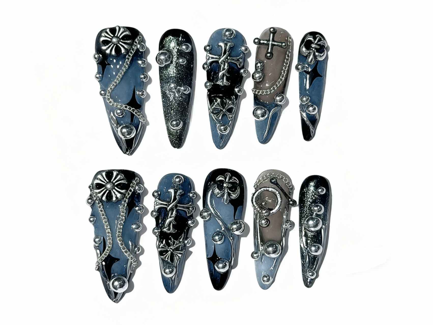 Edgy Gradient Blue Long Almond Press-on Nails for Fashion Lovers