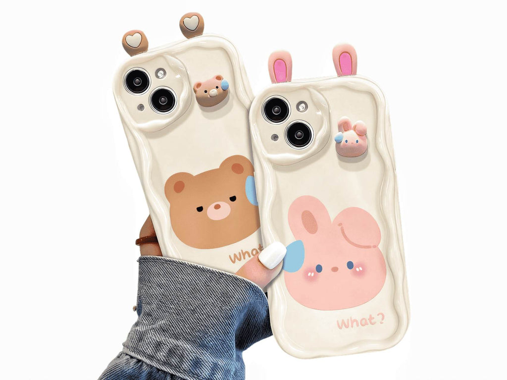 Lovely Bear and Rabbit Phone Case with Cute Ears, Silicone Shock-Absorbing Phone Case, Model Updated to iPhone 17