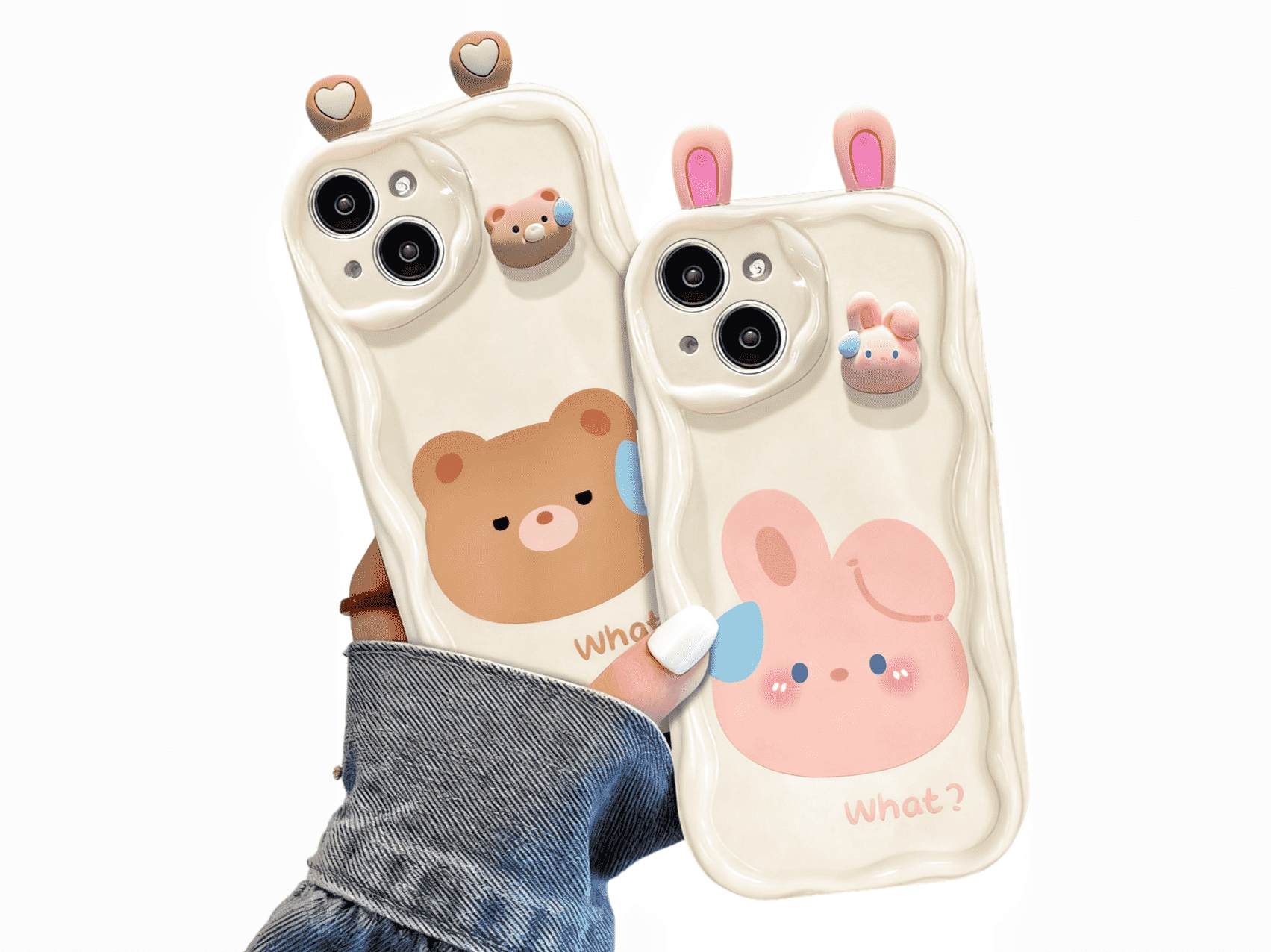 Lovely Bear and Rabbit Phone Case with Cute Ears, Silicone Shock-Absorbing Phone Case, Model Updated to iPhone 17