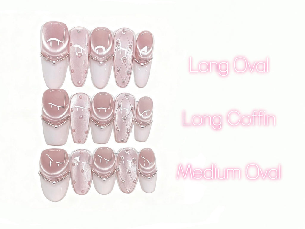 Sweet Pink Toned Press-on Nails with Elegant Bead Accents for Fashion - forward Styles