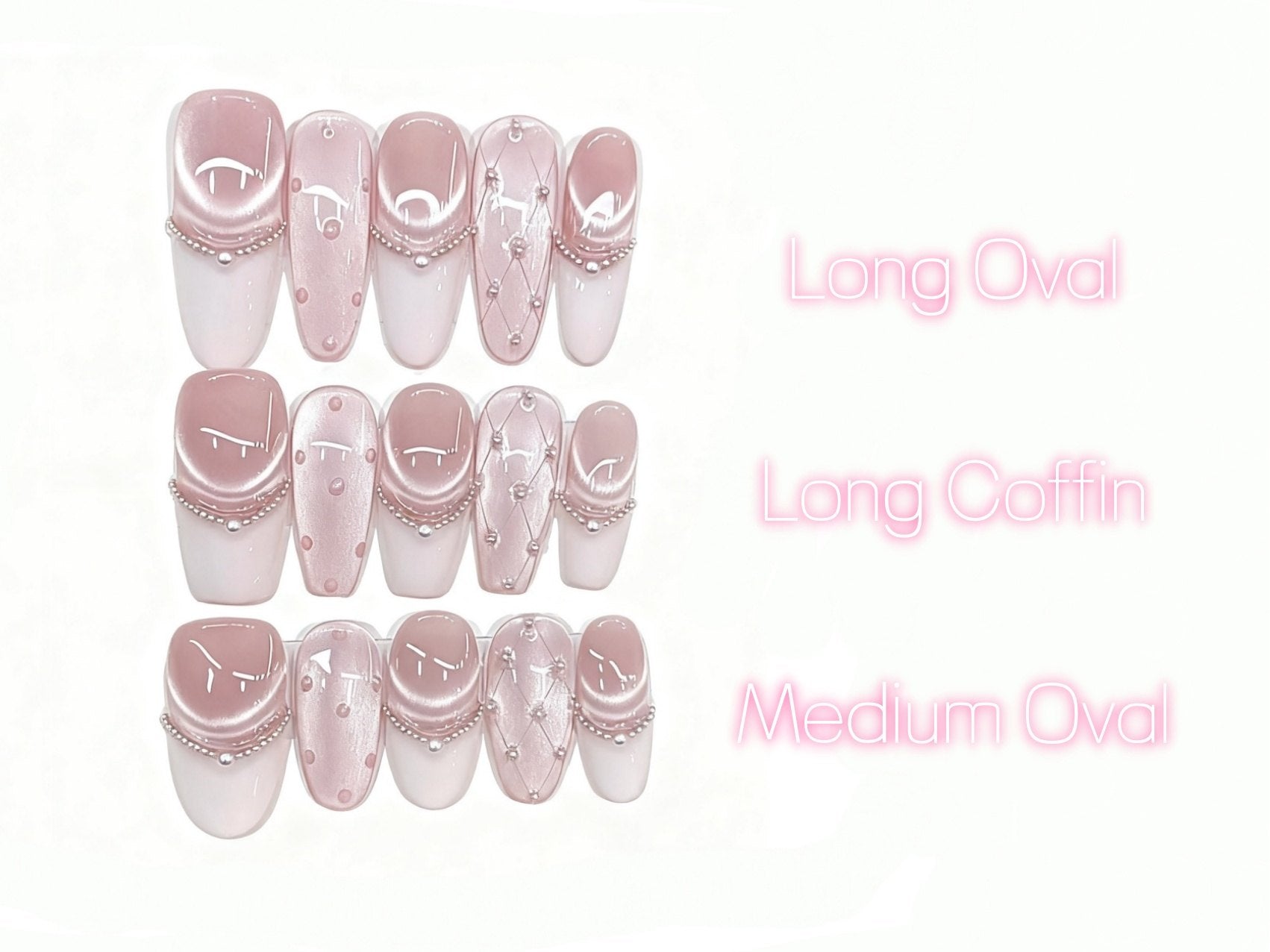 Sweet Pink Toned Press-on Nails with Elegant Bead Accents for Fashion - forward Styles
