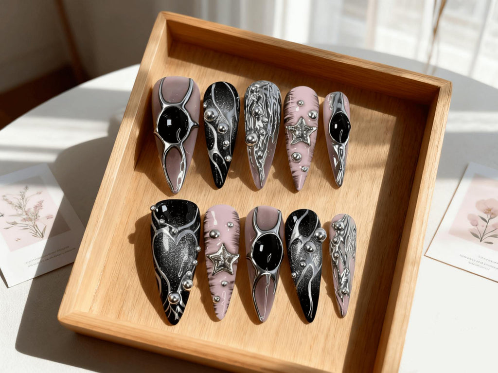 Chic Metallic Long Almond Press - on Nails, Stylish Artificial Nails for Fashion - Forward Vibes