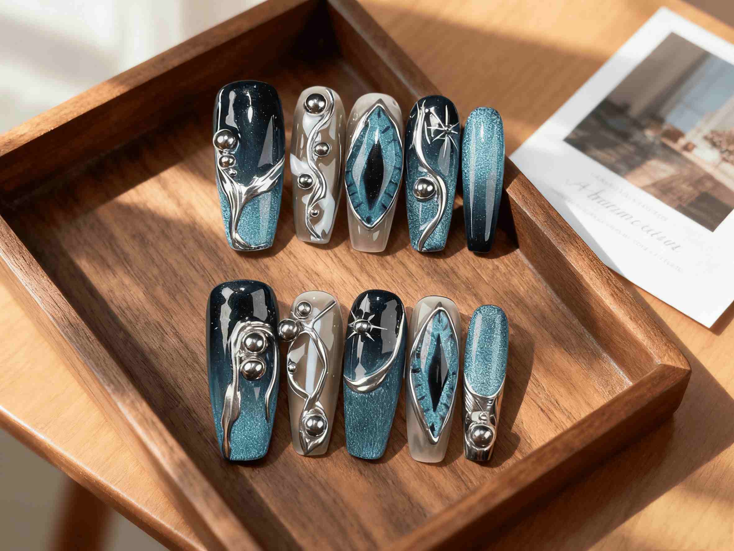 Bold Devil's Eye Blue - Black Gradient Long Coffin Press - on Nails, Stand Out from the Crowd