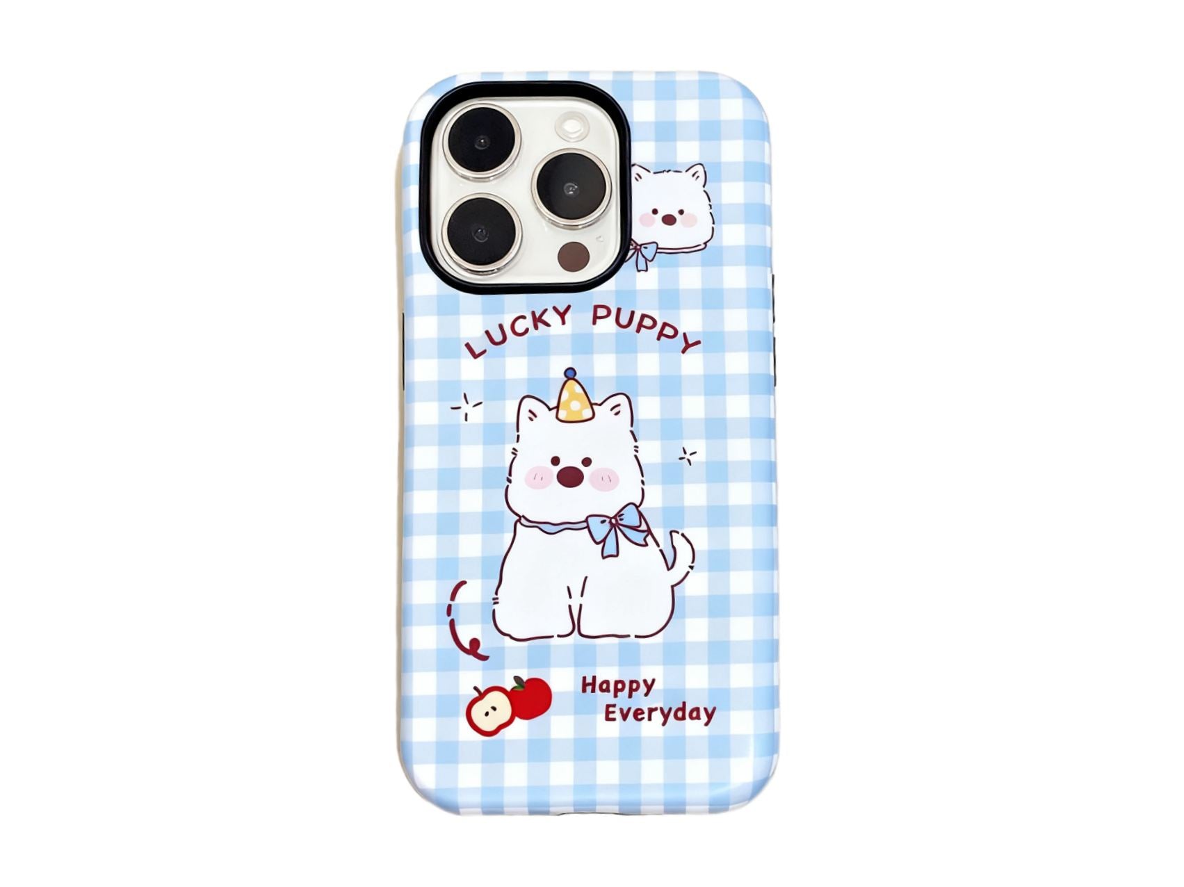 Vibrant Checkered Cute Dog Phone Case with Magnetic Grip, Blue/Pink/Red Colors, PC Material for Durable Phone Protection, Model Updated to iPhone 17