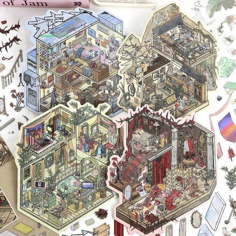 [Large] 2.5D Scenic Stickers: Millennium & Tea House & Photography & Blood Party