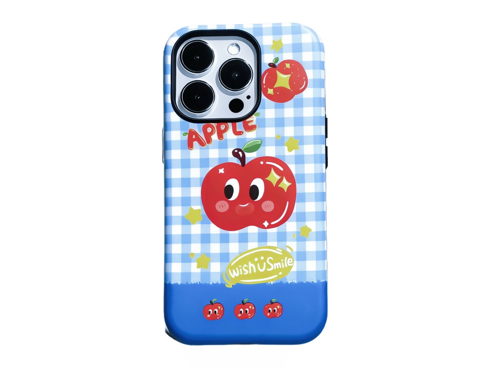 Cute Gingham Pattern Phone Case with Magnetic Phone Grip, Apple & Banana Cartoon Design Hard Case - Stylish & Protective, Model Updated to iPhone 17