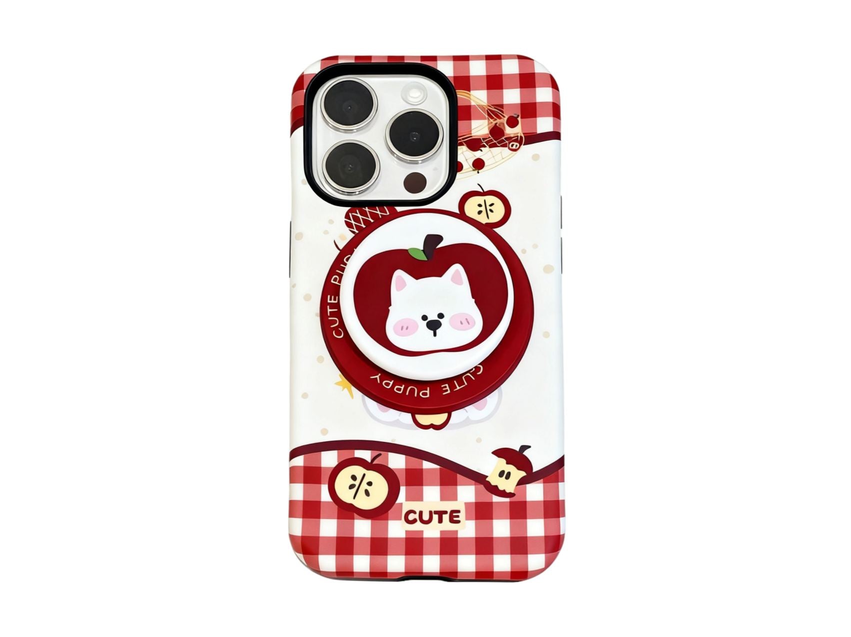 Vibrant Checkered Cute Dog Phone Case with Magnetic Grip, Blue/Pink/Red Colors, PC Material for Durable Phone Protection, Model Updated to iPhone 17
