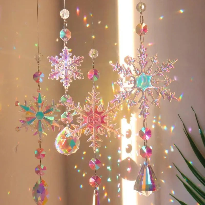 Colorful Snowflake Shape Sun Catcher Pendant 4pcs (30cm)