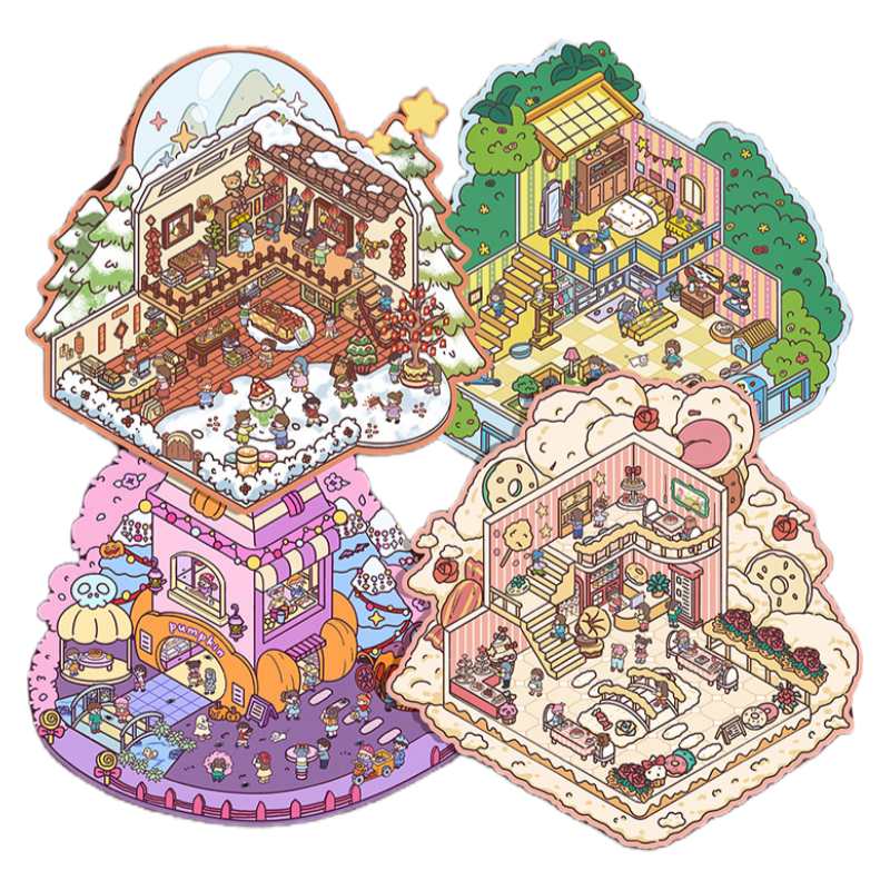 [Standard] 2.5D Scenic Stickers: Festival Celebration & Friends Party & Pumpkin House & Cotton Candy Restaurant