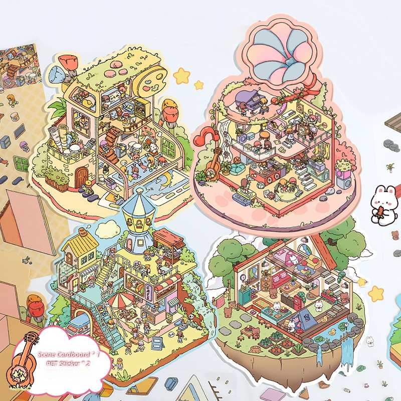 [Standard] 2.5D Scenic Stickers: Magic Polaroid & Ramophone of Music & Mocha Pot Park & Sky Tree House