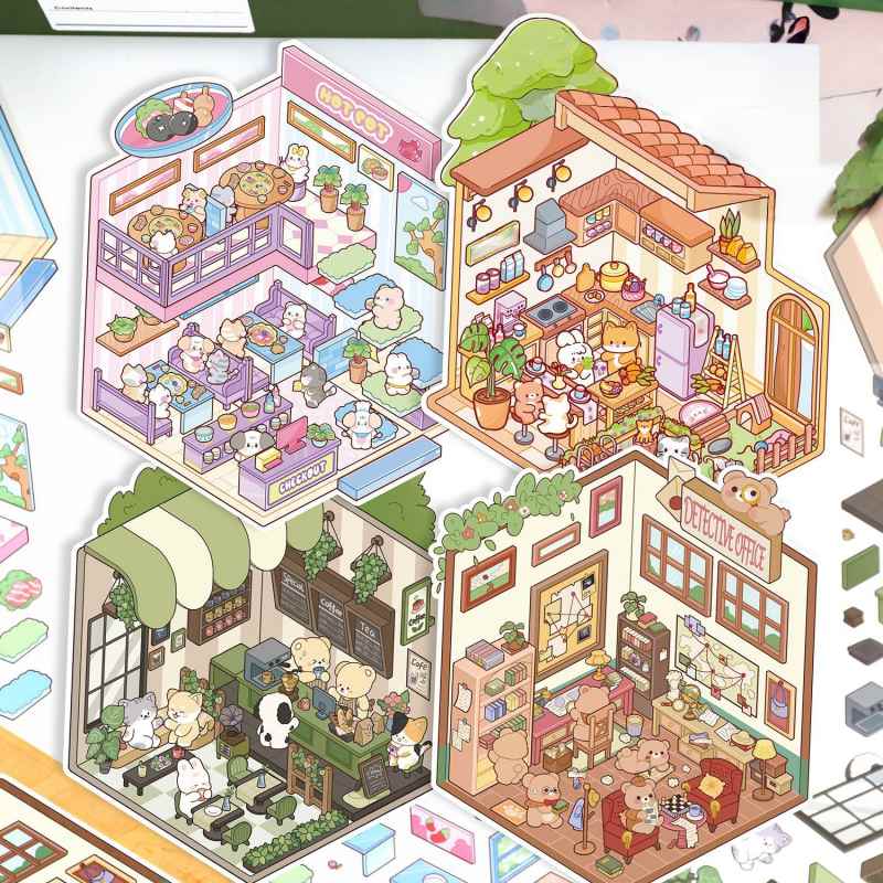 [Standard] 2.5D Scenic Stickers: Hot Pot Shop & Kitchen Visit & Coffee Nest & Warm Bread Shop