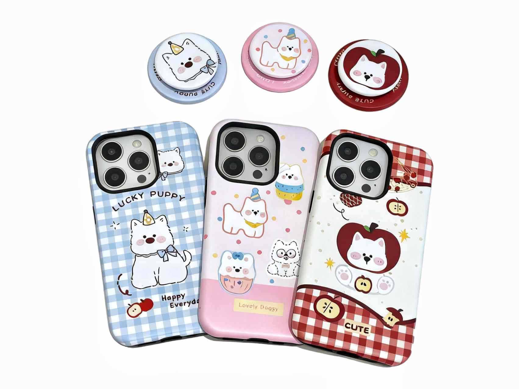 Vibrant Checkered Cute Dog Phone Case with Magnetic Grip, Blue/Pink/Red Colors, PC Material for Durable Phone Protection, Model Updated to iPhone 17