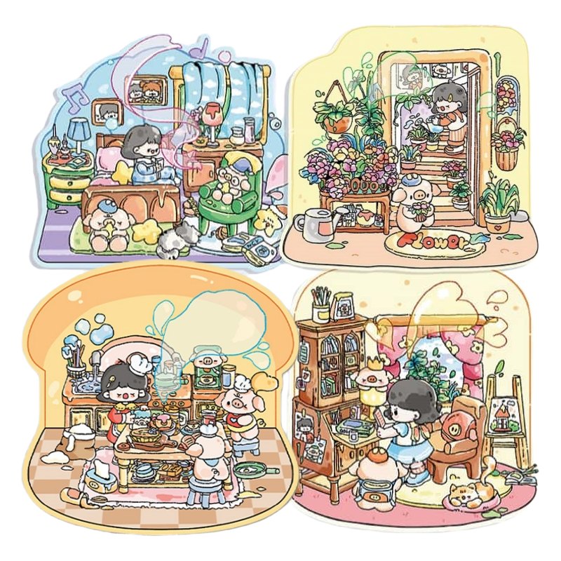[Standard] 2.5D Scenic Stickers: Little Girl's Shops