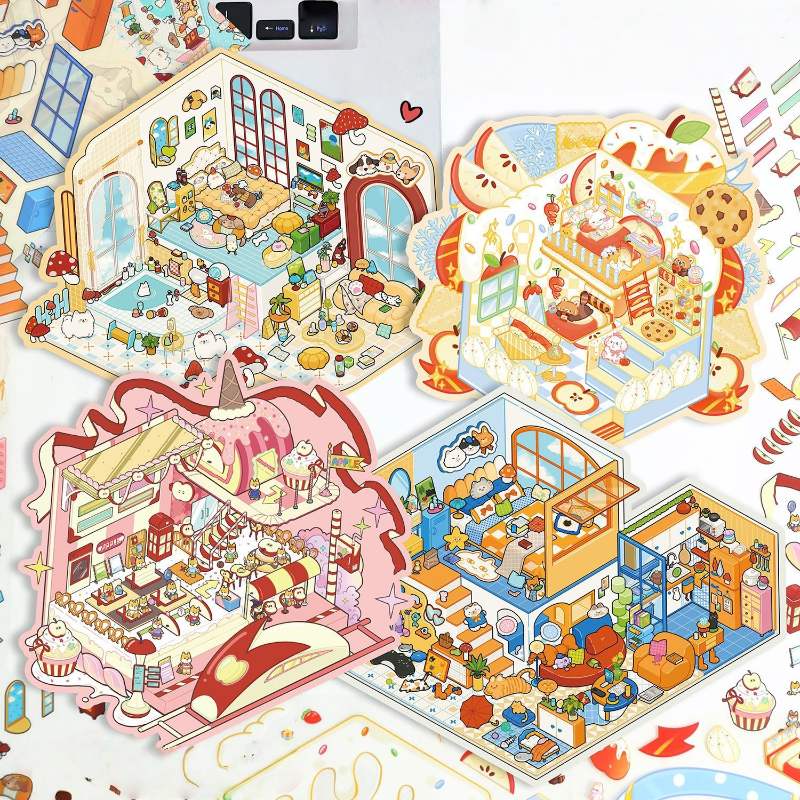 [Medium] 2.5D Scenic Stickers: Mushroom Hut & Sweet Apple House & Apple Express & Mimi's Little Home