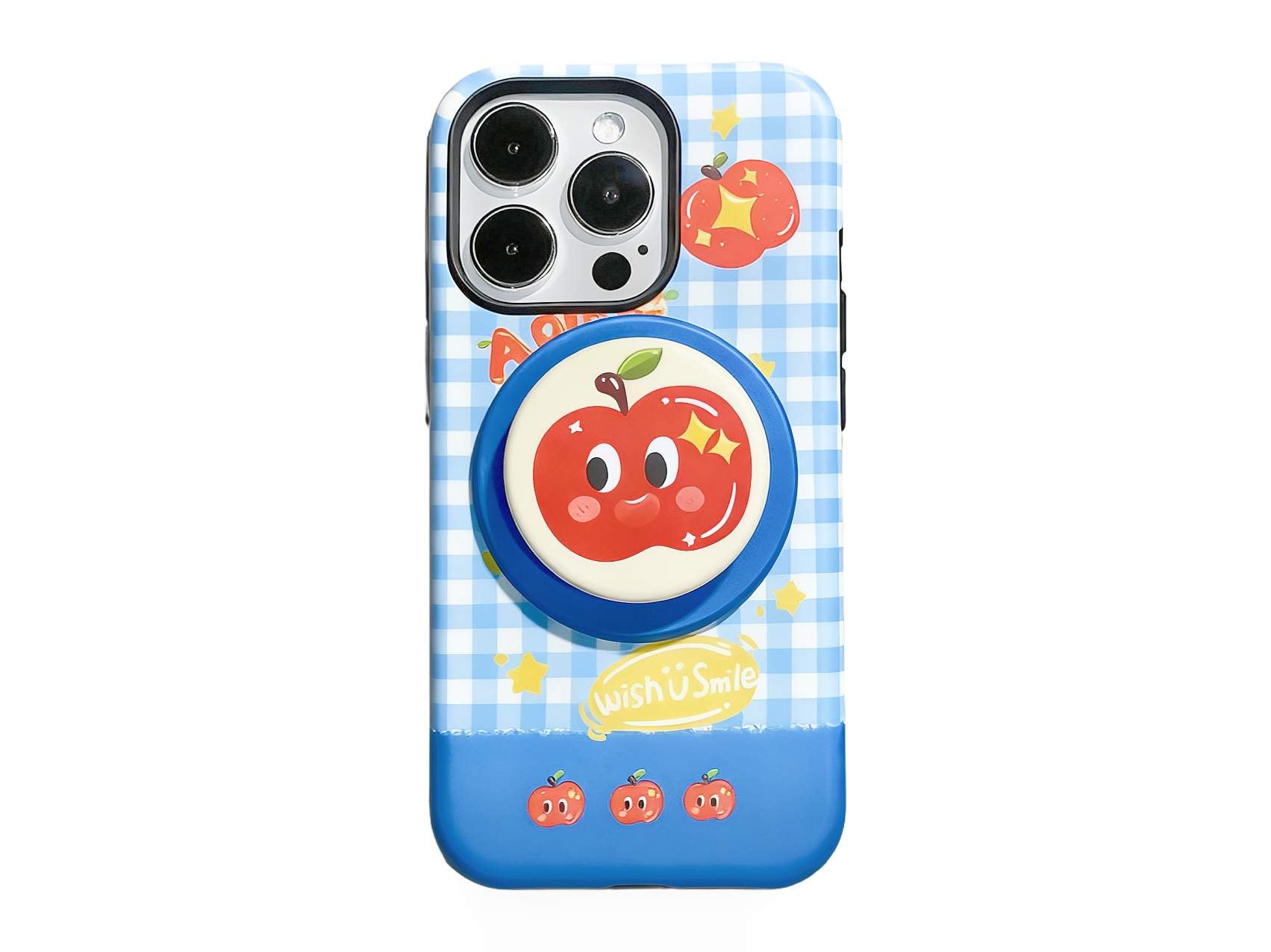 Cute Gingham Pattern Phone Case with Magnetic Phone Grip, Apple & Banana Cartoon Design Hard Case - Stylish & Protective, Model Updated to iPhone 17