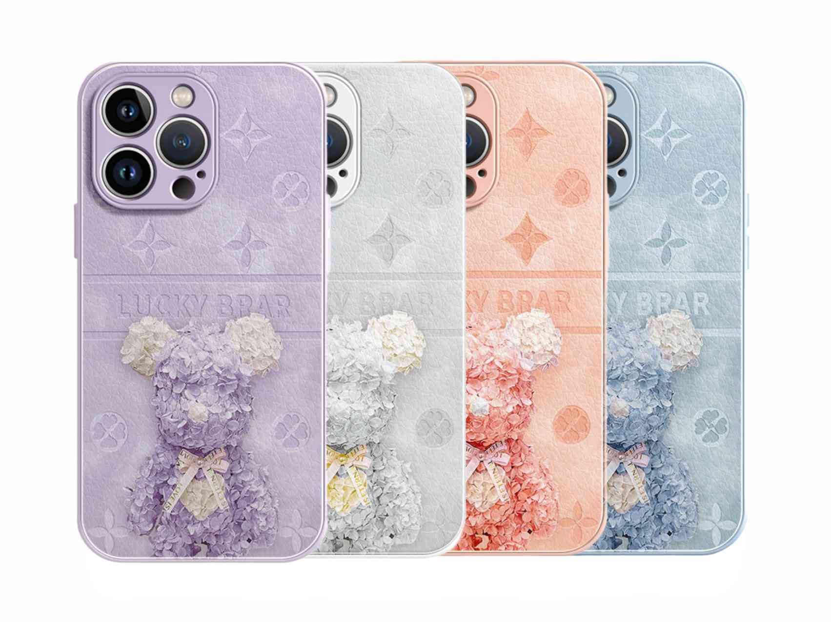 Multi - Color Faux Leather Phone Case Featuring Preserved Flower Lucky Bear, Model Updated to iPhone 17