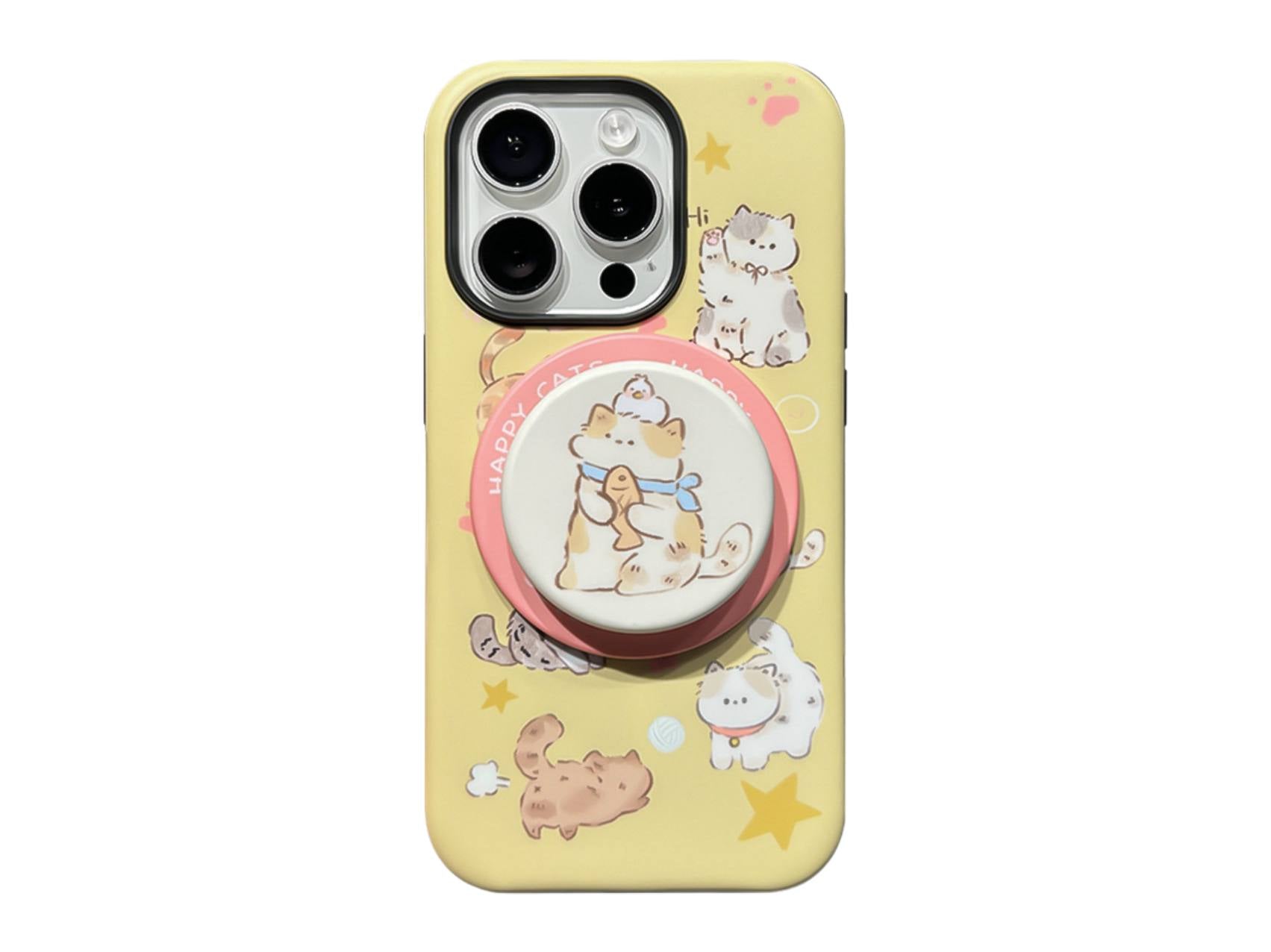 Cute Cartoon Cats and Dogs Pattern Phone Case with Magnetic Phone Grip, Fresh Style Hard Case - Stylish & Protective, Model Updated to iPhone 17