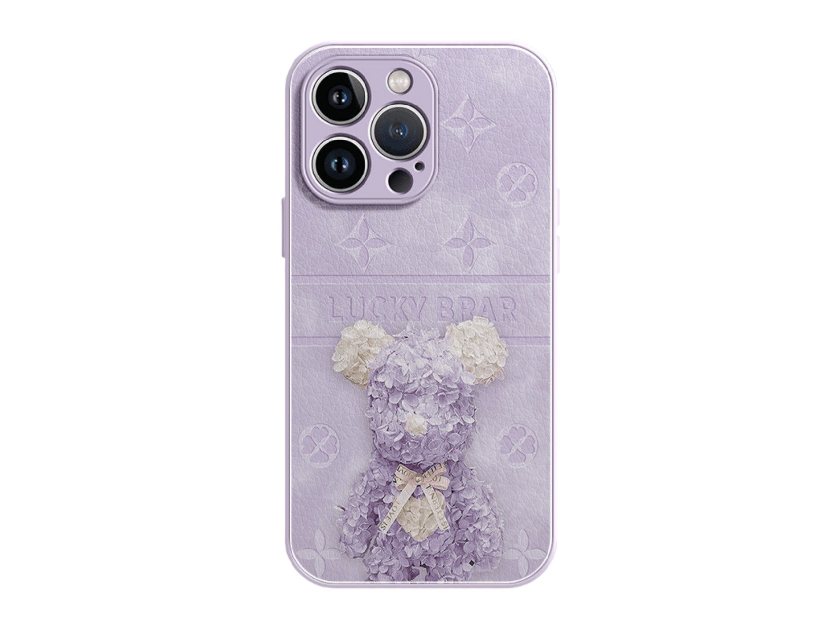 Multi - Color Faux Leather Phone Case Featuring Preserved Flower Lucky Bear, Model Updated to iPhone 17