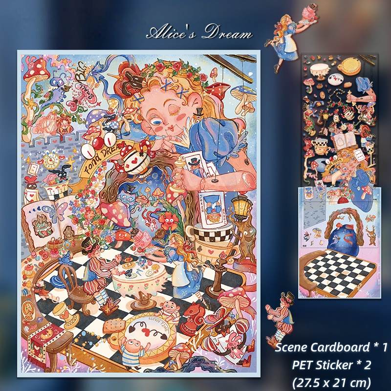 [Large] 2.5D Scenic Stickers: Cat Park & Alice's Dream