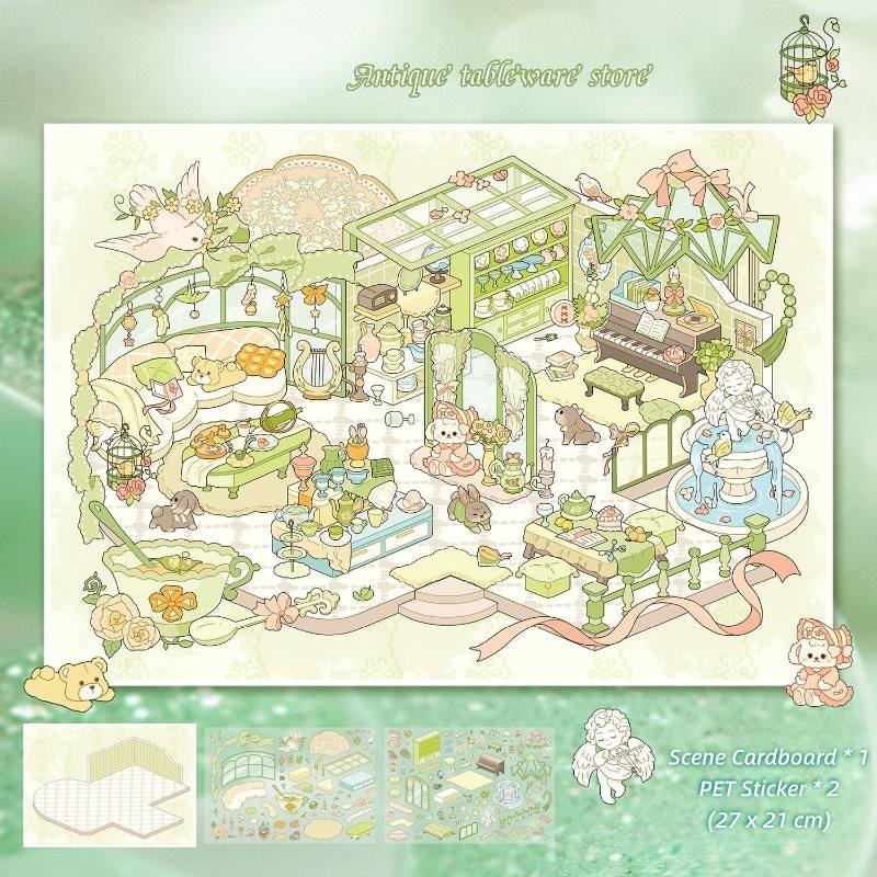 [Large] 2.5D Scenic Stickers: Tableware Store & Jewelry Store & Beike Workshop & Aromatherapy Shop