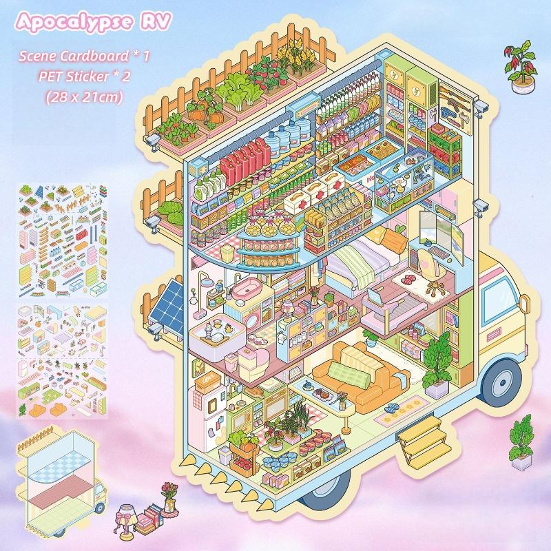 [Large] 2.5D Scenic Stickers: Apocalypse RV & Lemon Shop
