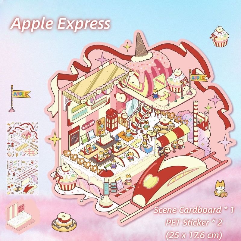 [Medium] 2.5D Scenic Stickers: Mushroom Hut & Sweet Apple House & Apple Express & Mimi's Little Home