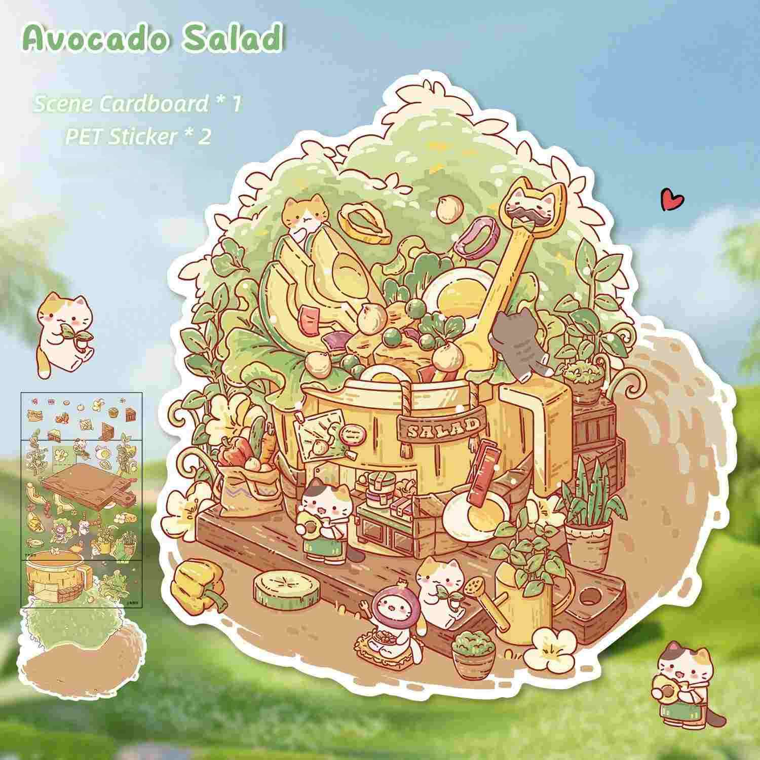 [Standard] 2.5D Scenic Stickers: Avocado Salad & Soft Toast House & Chenpi Rose Teapot & Chocolate House