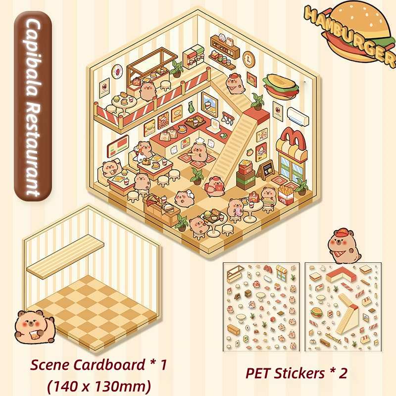 [Standard] 2.5D Scenic Stickers: Bear Bakery & Capibala Restaurant & Puppy Supermarket & Rabbit Clothing Store