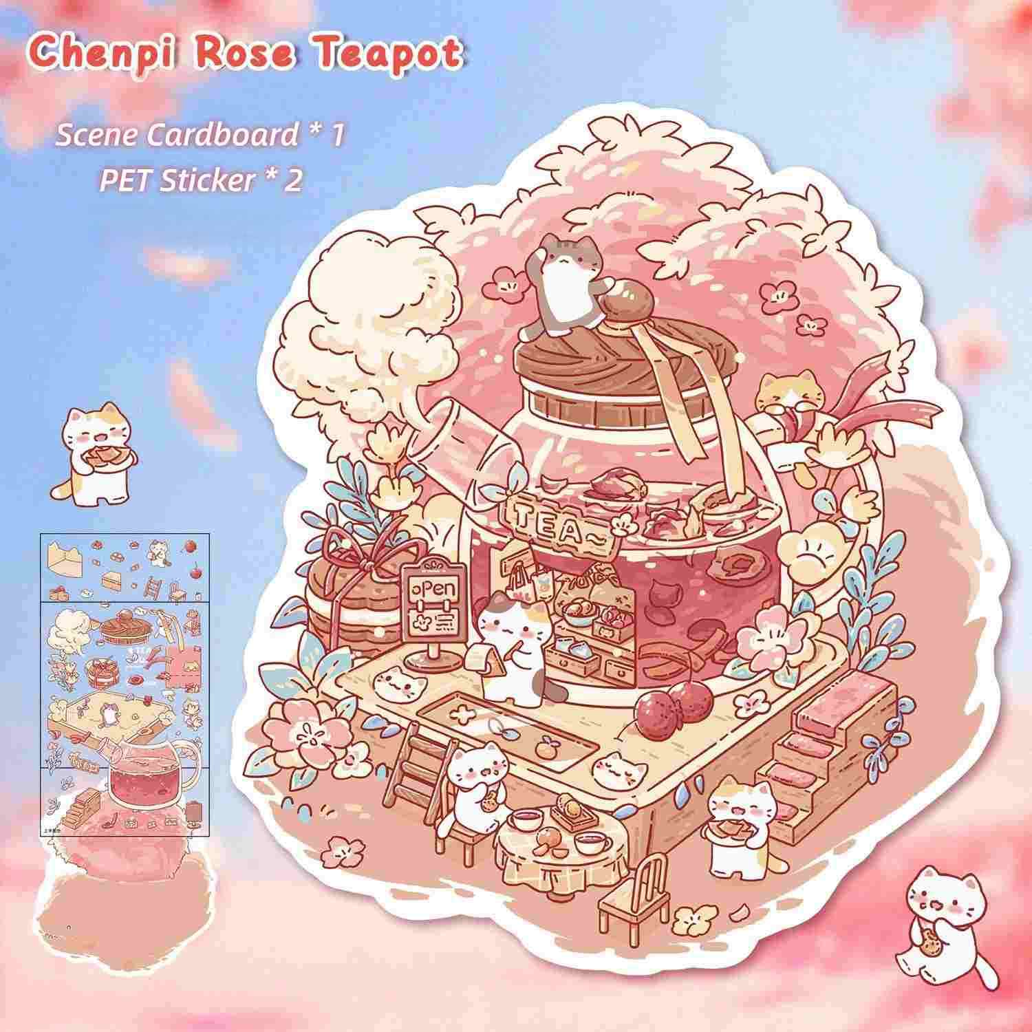 [Standard] 2.5D Scenic Stickers: Avocado Salad & Soft Toast House & Chenpi Rose Teapot & Chocolate House