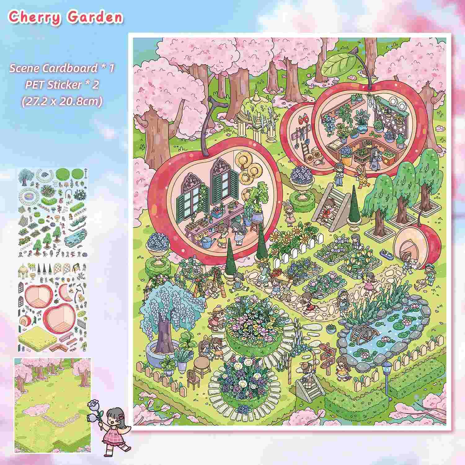 [Large] 2.5D Scenic Stickers: Summer Town & Cherry Garden