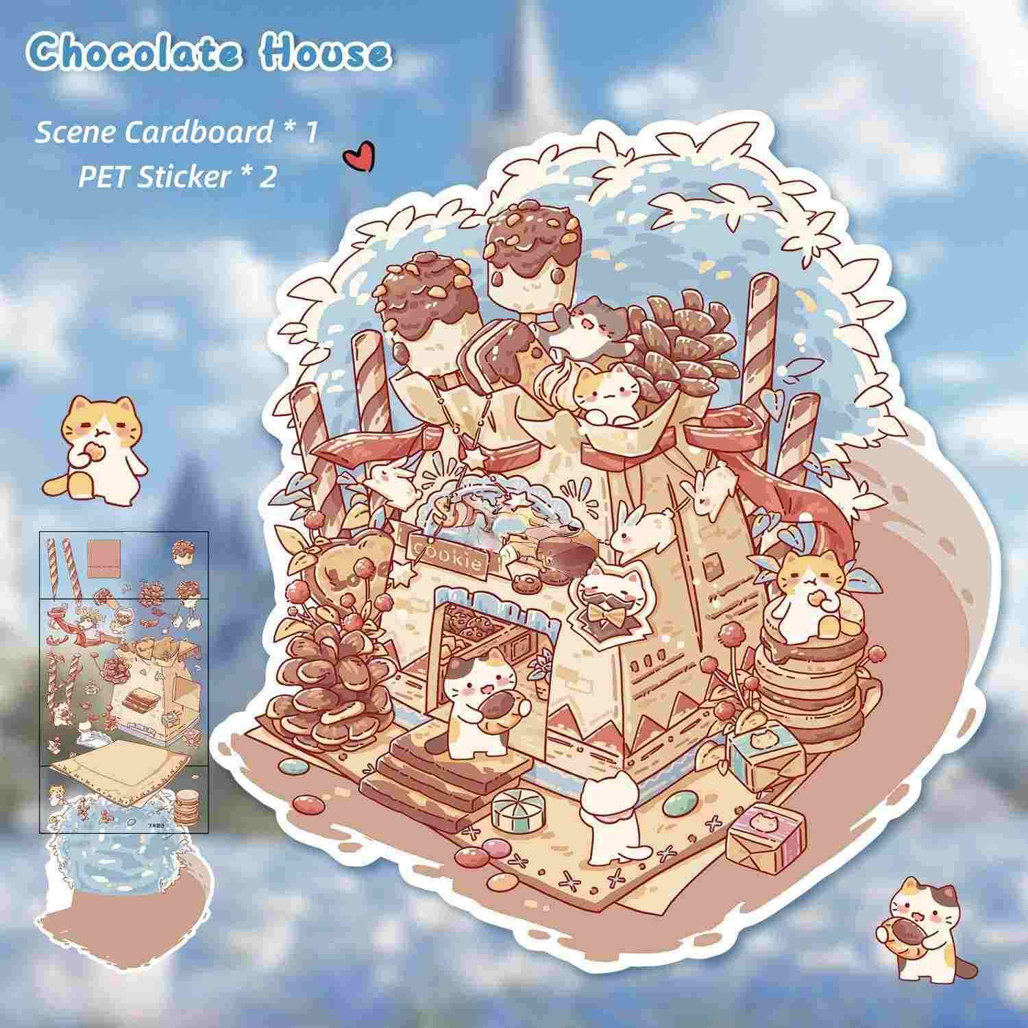 [Standard] 2.5D Scenic Stickers: Avocado Salad & Soft Toast House & Chenpi Rose Teapot & Chocolate House