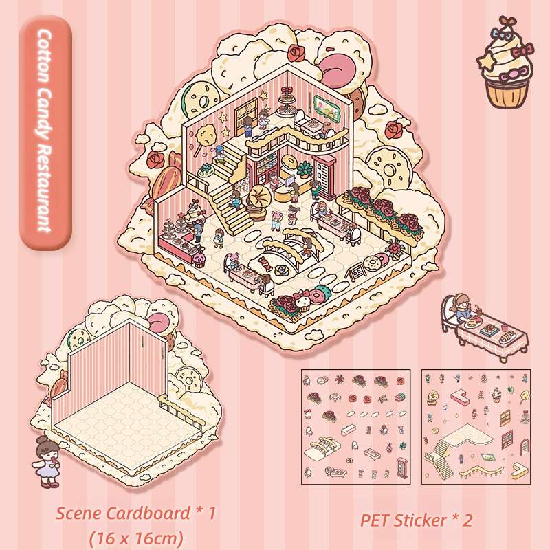 [Standard] 2.5D Scenic Stickers: Festival Celebration & Friends Party & Pumpkin House & Cotton Candy Restaurant