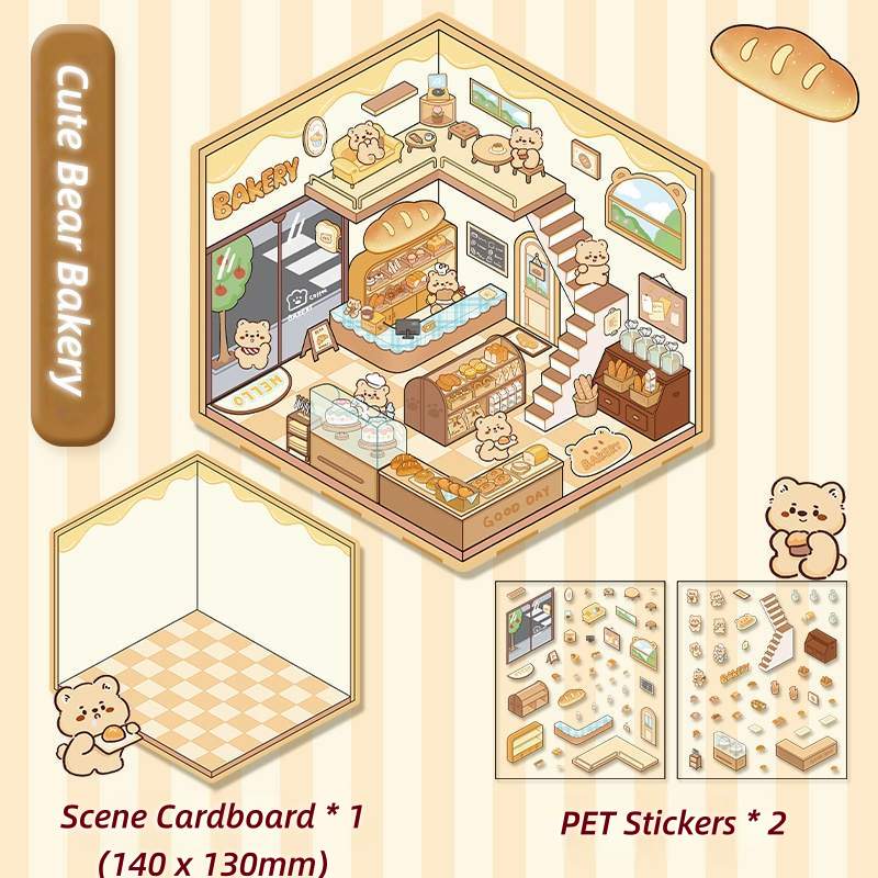 [Standard] 2.5D Scenic Stickers: Bear Bakery & Capibala Restaurant & Puppy Supermarket & Rabbit Clothing Store