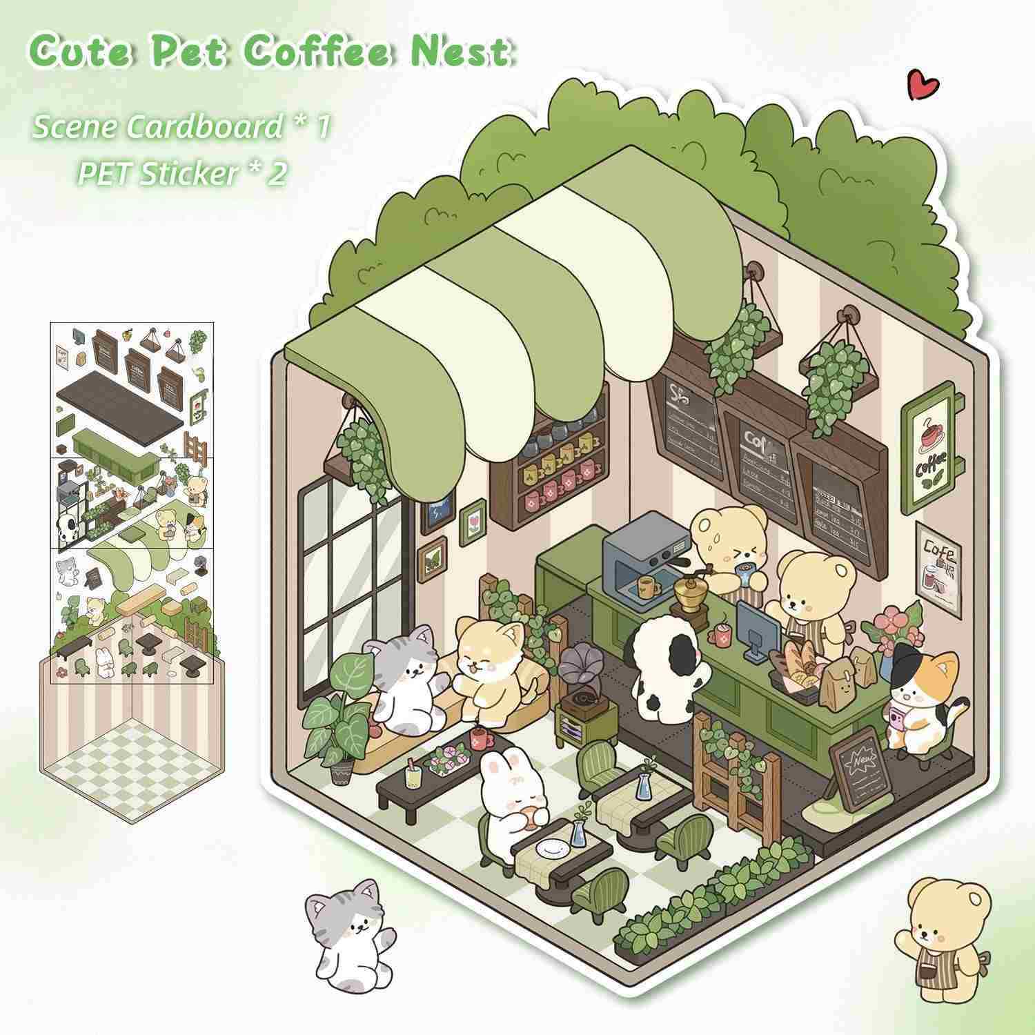 [Standard] 2.5D Scenic Stickers: Hot Pot Shop & Kitchen Visit & Coffee Nest & Warm Bread Shop