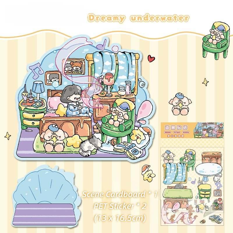 [Standard] 2.5D Scenic Stickers: Little Girl's Shops