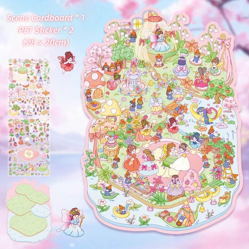 [Large] 2.5D Scenic Stickers: Green Secret Realm & Elf Dance Party