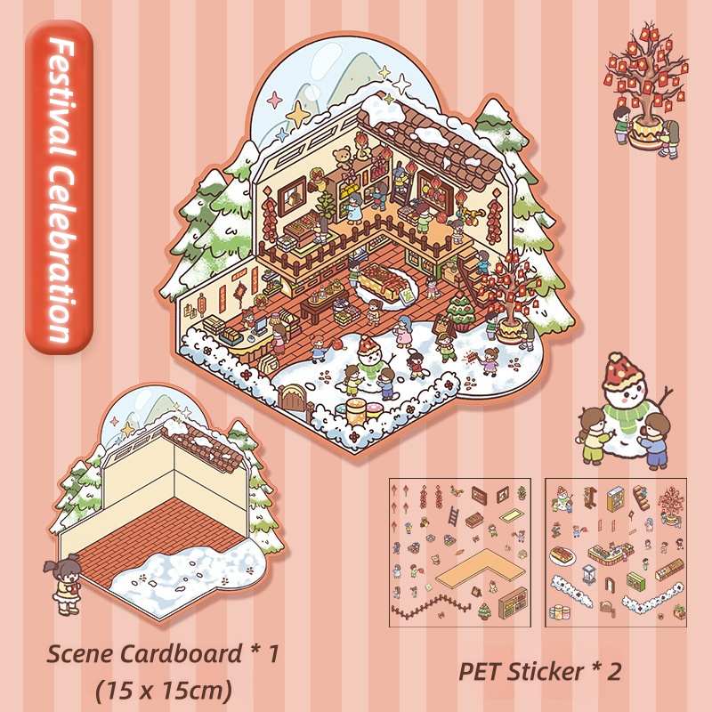 [Standard] 2.5D Scenic Stickers: Festival Celebration & Friends Party & Pumpkin House & Cotton Candy Restaurant