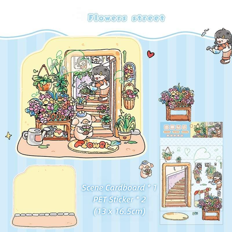 [Standard] 2.5D Scenic Stickers: Little Girl's Shops