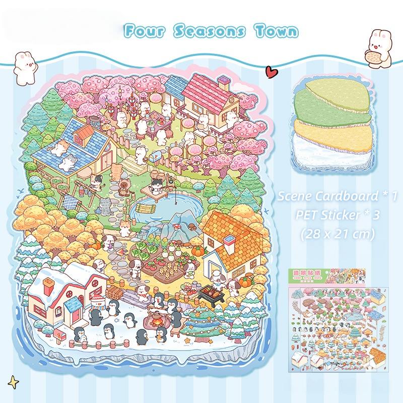 [Large] 2.5D Scenic Stickers: Four Seasons Town