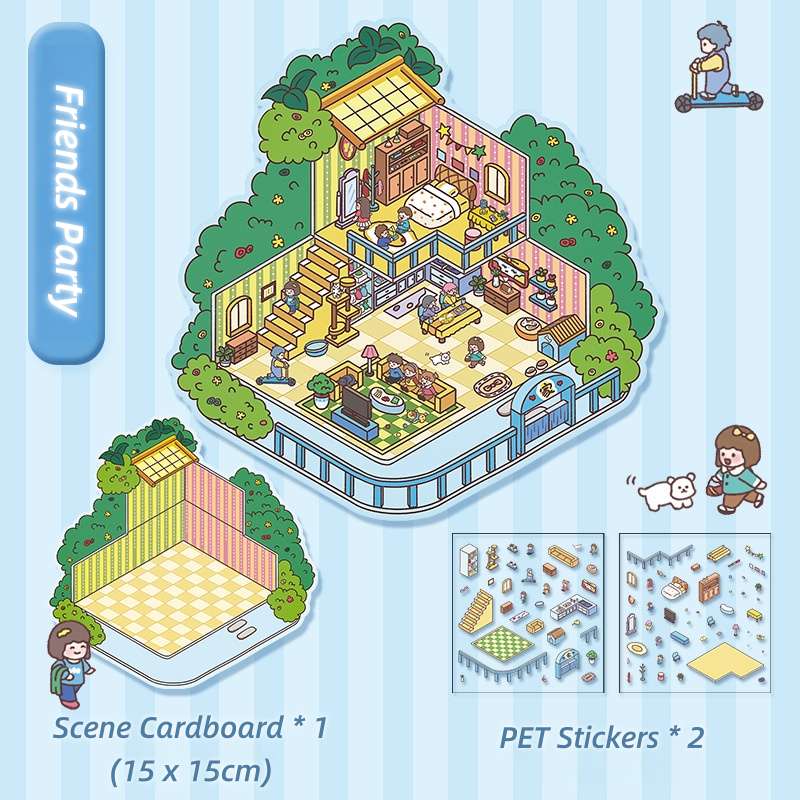 [Standard] 2.5D Scenic Stickers: Festival Celebration & Friends Party & Pumpkin House & Cotton Candy Restaurant