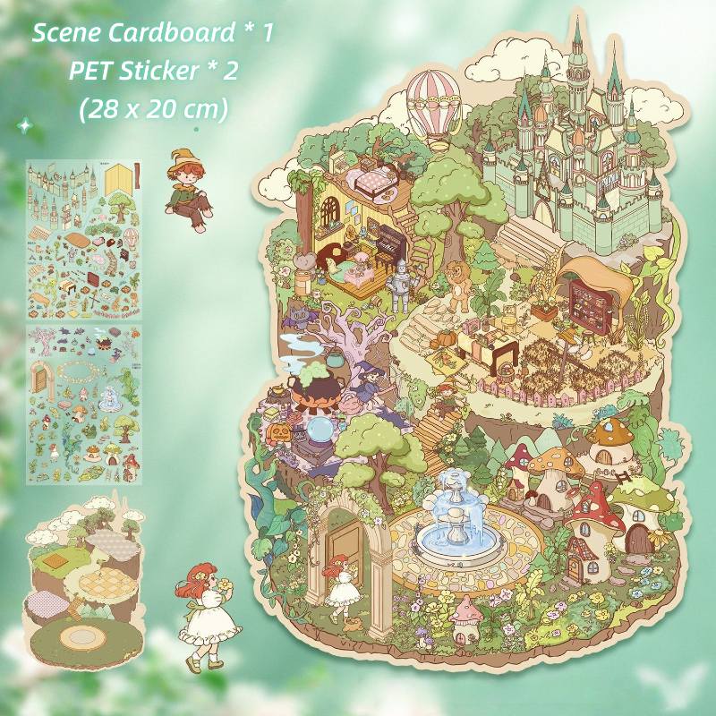 [Large] 2.5D Scenic Stickers: Green Secret Realm & Elf Dance Party