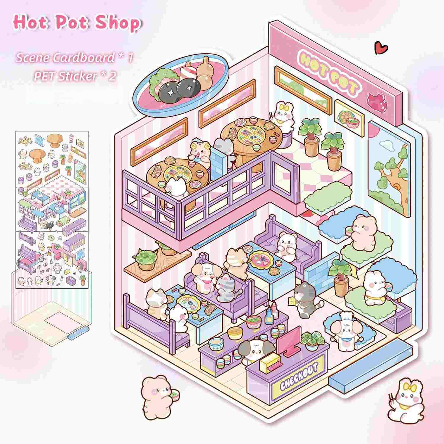 [Standard] 2.5D Scenic Stickers: Hot Pot Shop & Kitchen Visit & Coffee Nest & Warm Bread Shop