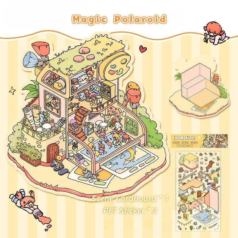 [Standard] 2.5D Scenic Stickers: Magic Polaroid & Ramophone of Music & Mocha Pot Park & Sky Tree House