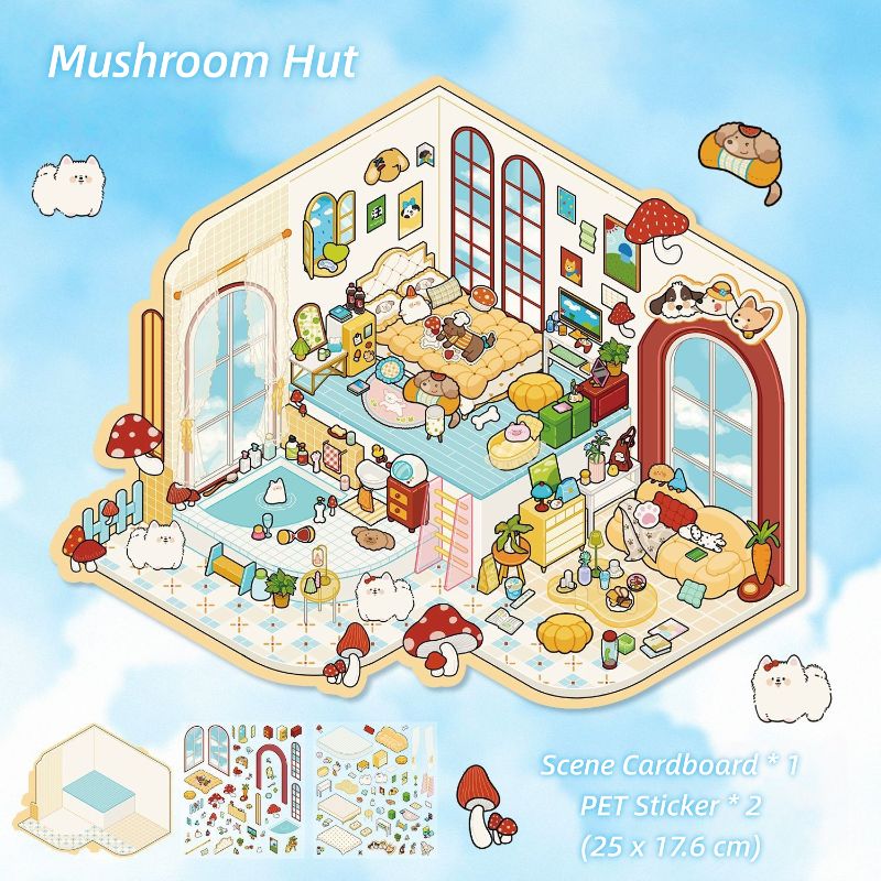 [Medium] 2.5D Scenic Stickers: Mushroom Hut & Sweet Apple House & Apple Express & Mimi's Little Home