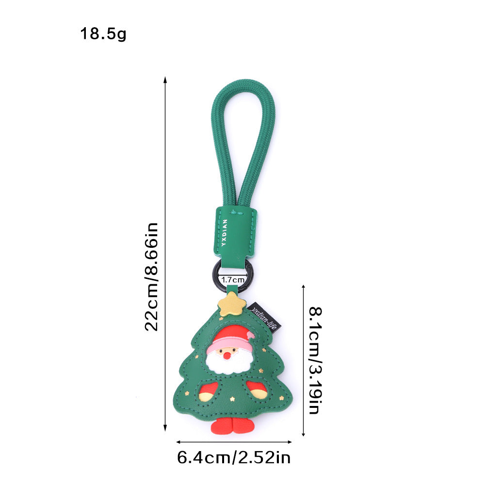 Faux Leather Cute Cartoon Santa Claus/Reindeer Keychain