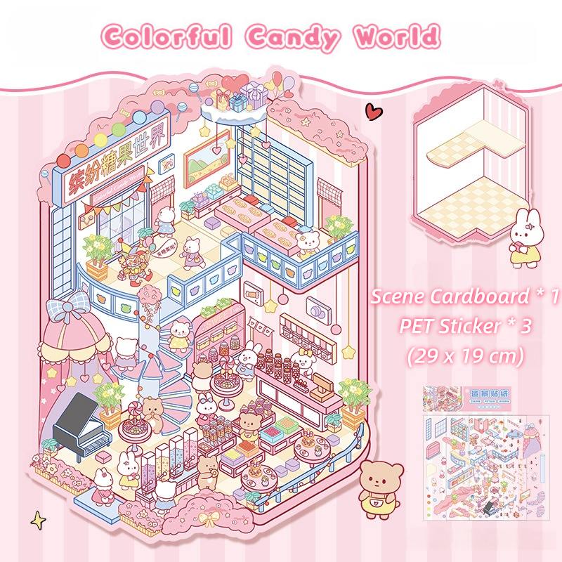 [Large] 2.5D Scenic Stickers: Colorful Candy World